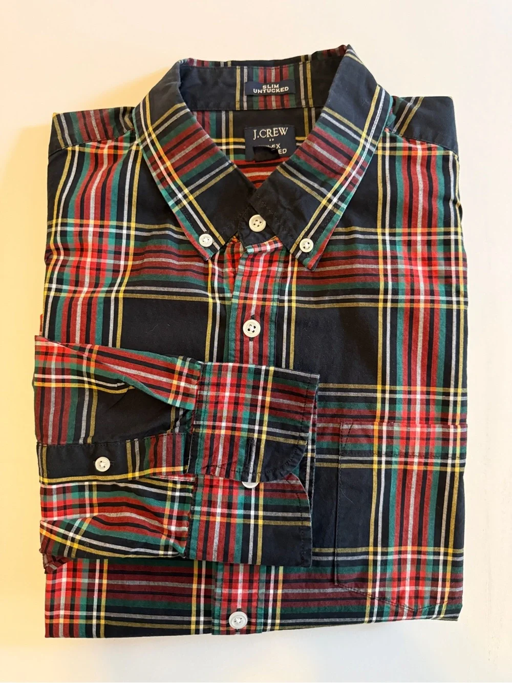 J.Crew Flex Washed Slim Untucked Plaid Button-Down Shirt – Men’s Large